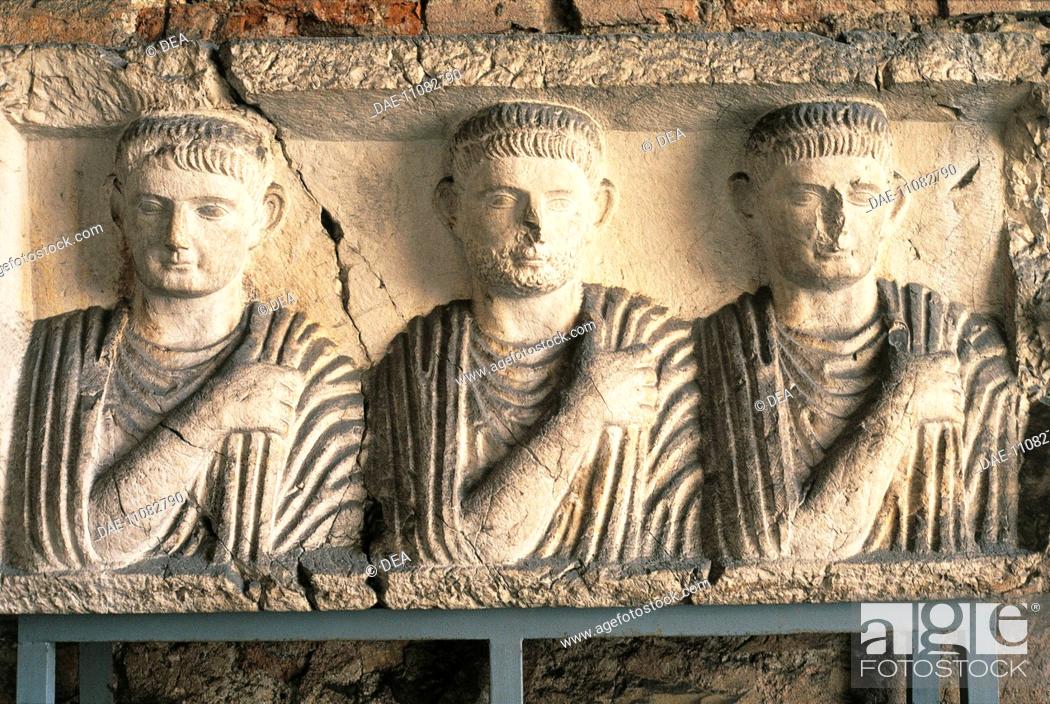 Stock Photo: Roman civilization. Relief depicting togaed men. From Brescia, Lombardy Region, Italy.  Brescia, Museo Civico Dell'Età Romana E Tempio Capitolino.
