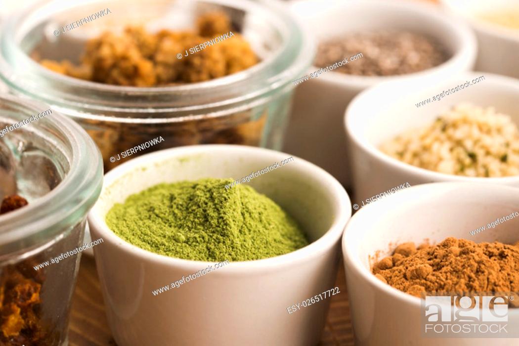 Stock Photo: bowls of various superfoods.