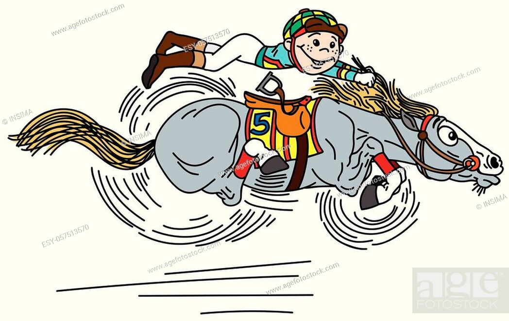 cartoon horse racing derby. Little boy jockey riding a pony very fast in a  race, Stock Vector, Vector And Low Budget Royalty Free Image. Pic.  ESY-057513570 | agefotostock