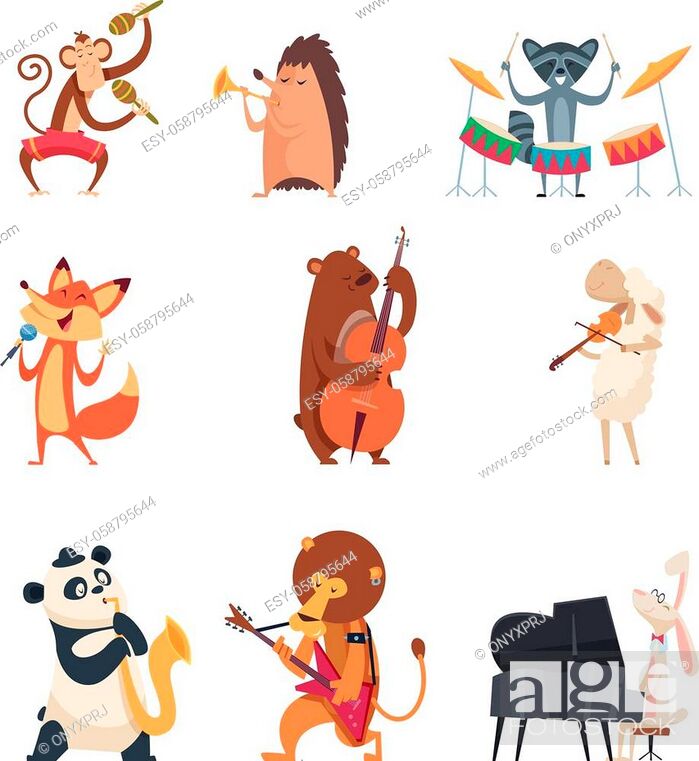 Animals with music instruments. Zoo musicians entertainment cute vocal song  music band vector..., Stock Vector, Vector And Low Budget Royalty Free  Image. Pic. ESY-058795644 | agefotostock