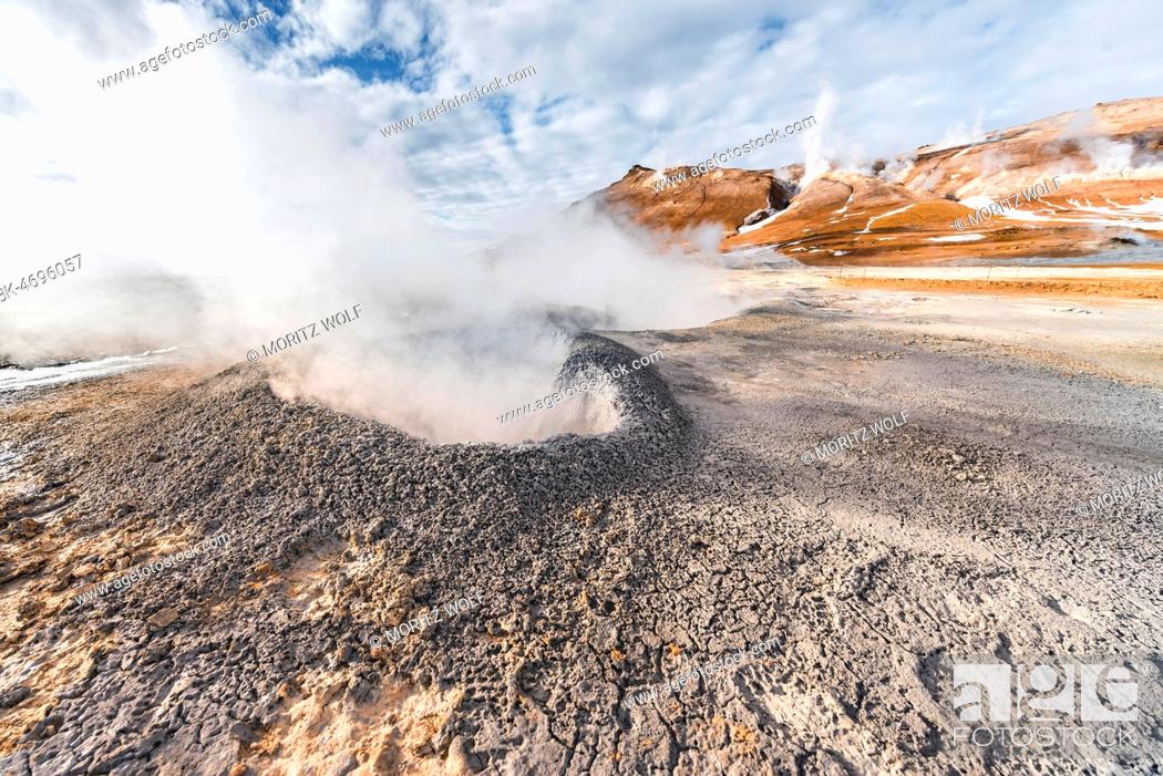 Stock Photo: Steaming hot springs, geothermal area Hverarönd, also Hverir or Namaskard, Northern Iceland, Iceland.