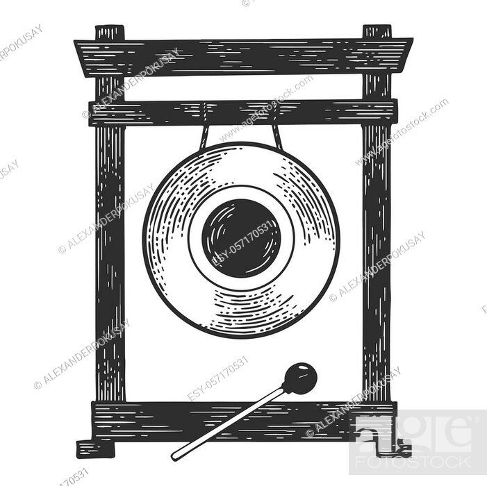 pastel Persona fluctuar Gong musical percussion instrument circular metal disc sketch engraving  vector illustration, Foto de Stock, Vector Low Budget Royalty Free. Pic.  ESY-057170531 | agefotostock