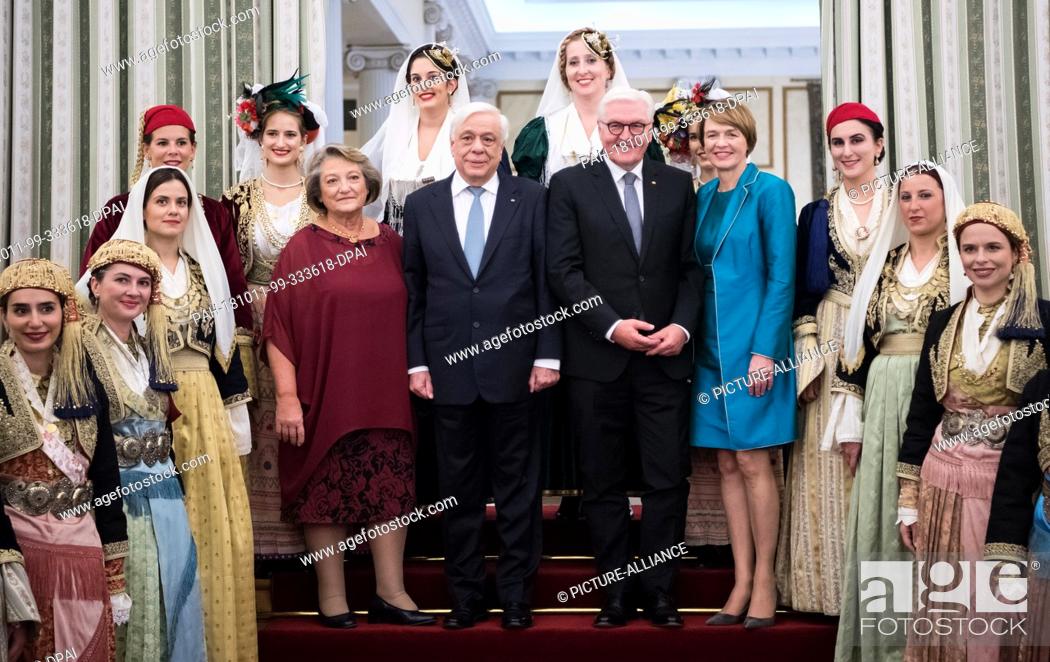 Stock Photo: 11 October 2018, Greece, Athens: President Frank-Walter Steinmeier and his wife Elke Büdenbender will be welcomed for dinner by Prokopis Pavlopoulos.