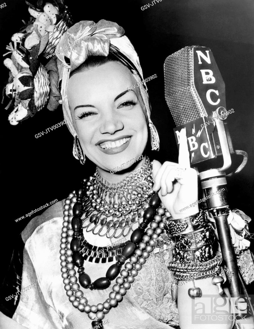 Stock Photo: Carmen Miranda, Smiling, Portrait, NBC radio show, 1939.