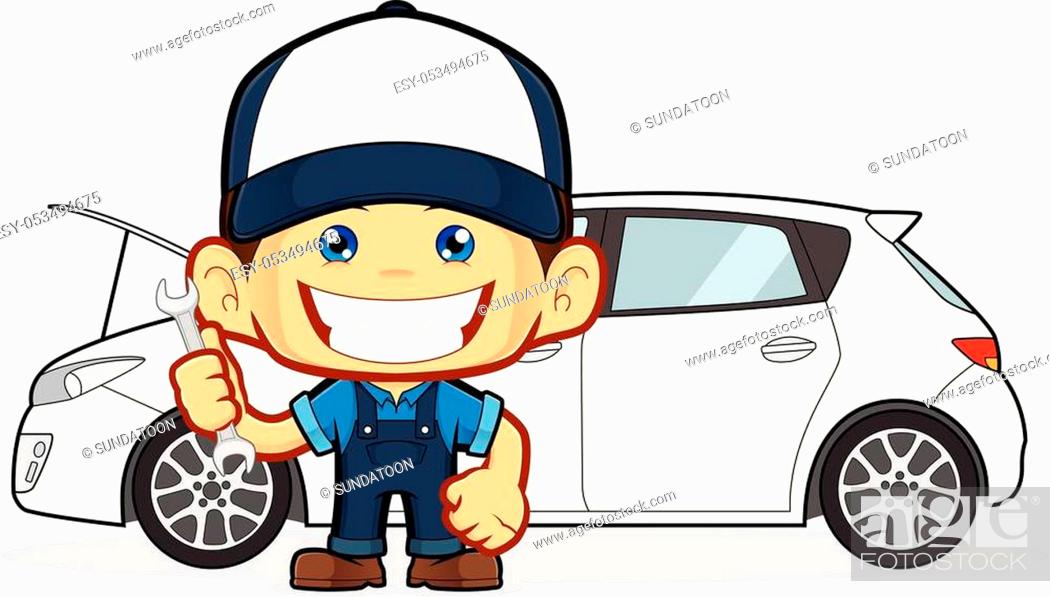Clipart picture of a mechanic cartoon character repairs car, Stock Vector,  Vector And Low Budget Royalty Free Image. Pic. ESY-053494675 | agefotostock