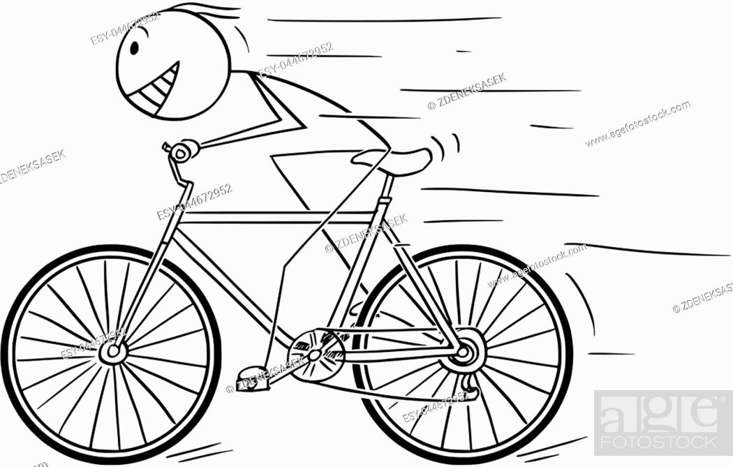 Cartoon stick drawing illustration of man riding or cycling fast on bicycle,  Stock Vector, Vector And Low Budget Royalty Free Image. Pic. ESY-044672952  | agefotostock