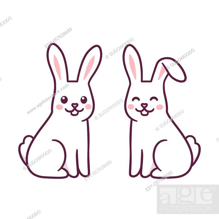 Two cartoon white rabbits drawing, cute Easter bunny vector illustration,  Stock Vector, Vector And Low Budget Royalty Free Image. Pic. ESY-057628689  | agefotostock