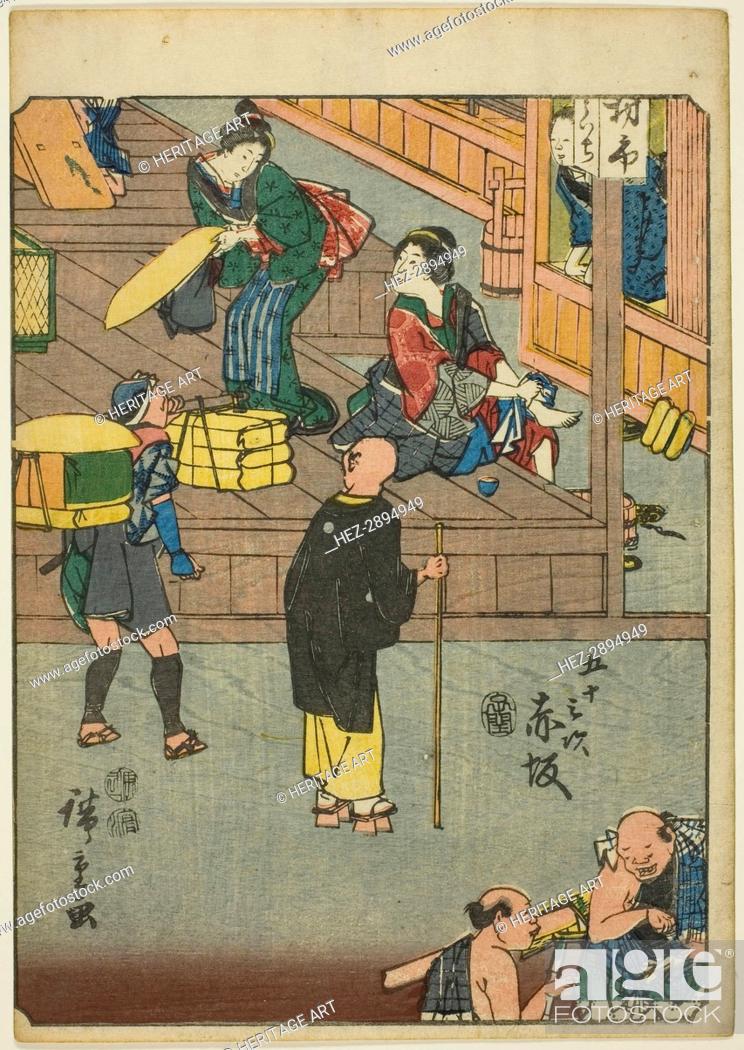 Stock Photo: Akasaka, from the series Fifty-three Stations [of the Tokaido] (Gojusan tsugi), also.., 1852. Creator: Ando Hiroshige.
