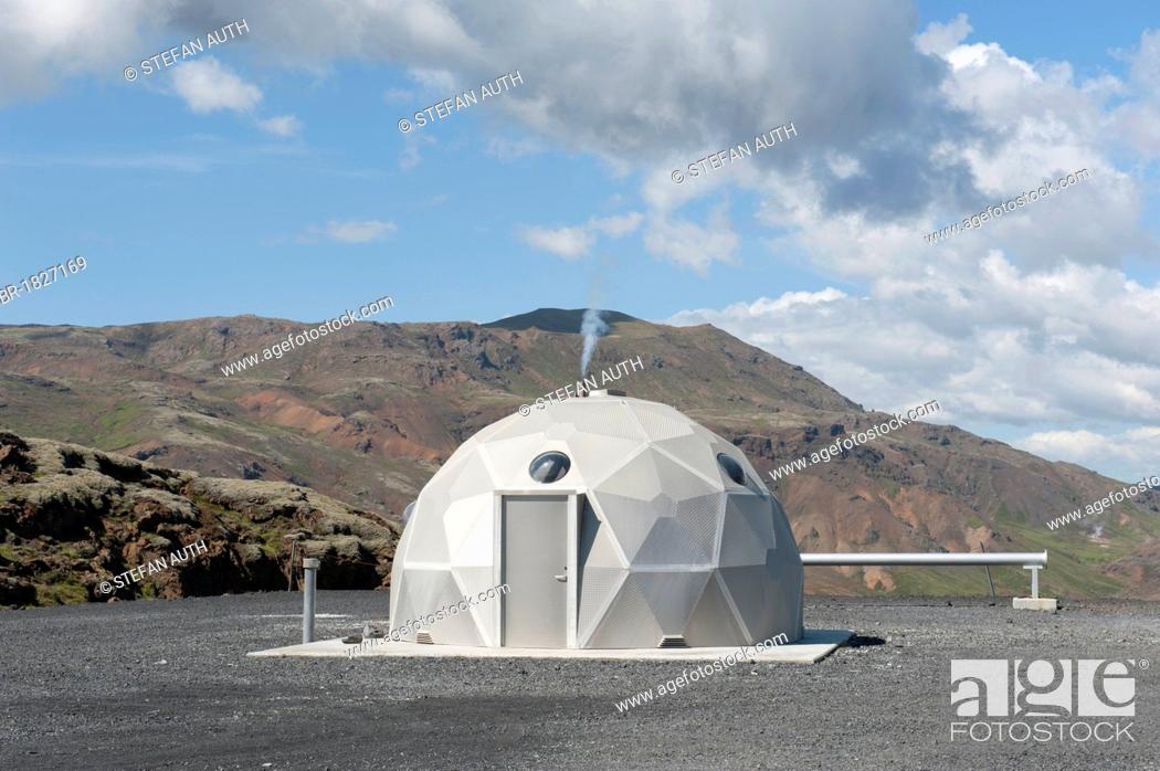 Stock Photo: Futuristic house, geothermal power plant, Nesjavellir power plant, Hveragerði, Hengill region, Iceland, Scandinavia, Northern Europe, Europe.