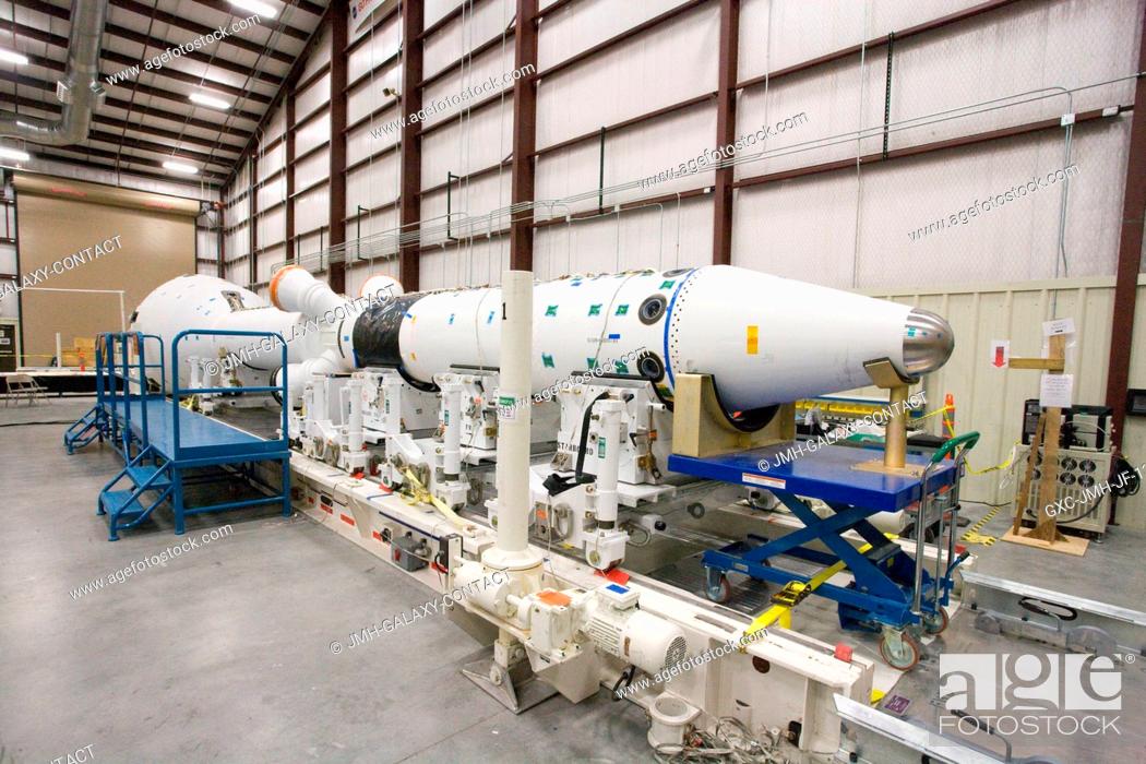 Stock Photo: The fully-assembled launch abort system for the Pad Abort-1 (PA-1) flight test is in the final integration and test facility during preparations for the test at.
