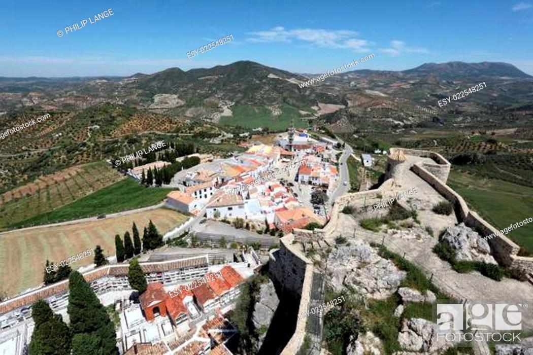 Stock Photo: Aerial view of andalusian town Olvera, Spain.