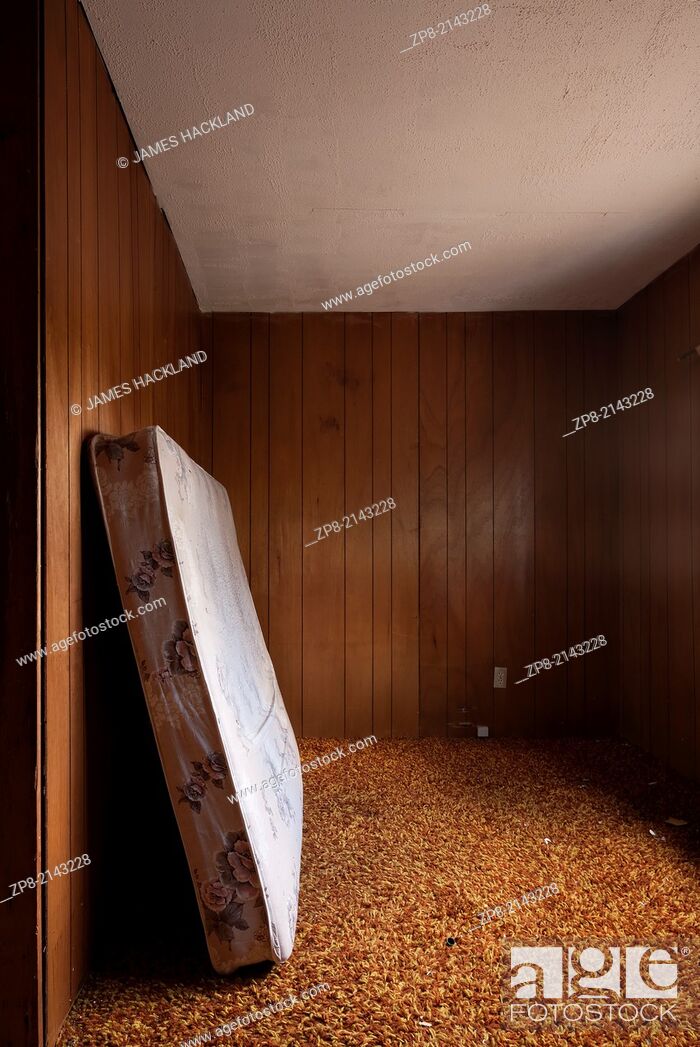 Stock Photo: A dirty old mattress found in an abandoned house in the District of Parry Sound in Ontario, Canada.