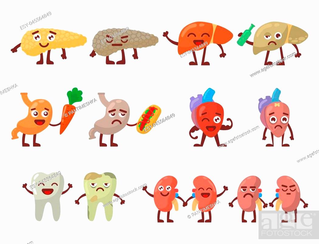Human organs healthy and unhealthy vector set. Medical anatomic funny  cartoon character pairs of..., Stock Vector, Vector And Low Budget Royalty  Free Image. Pic. ESY-045564849 | agefotostock