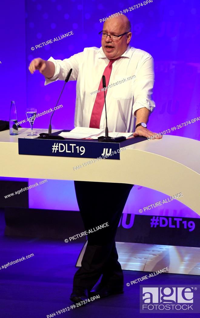 Stock Photo: 12 October 2019, Saarland, Saarbrücken: Peter Altmaier (CDU), Federal Minister of Economics and Energy, speaks at the Germany Day of the Young Union.