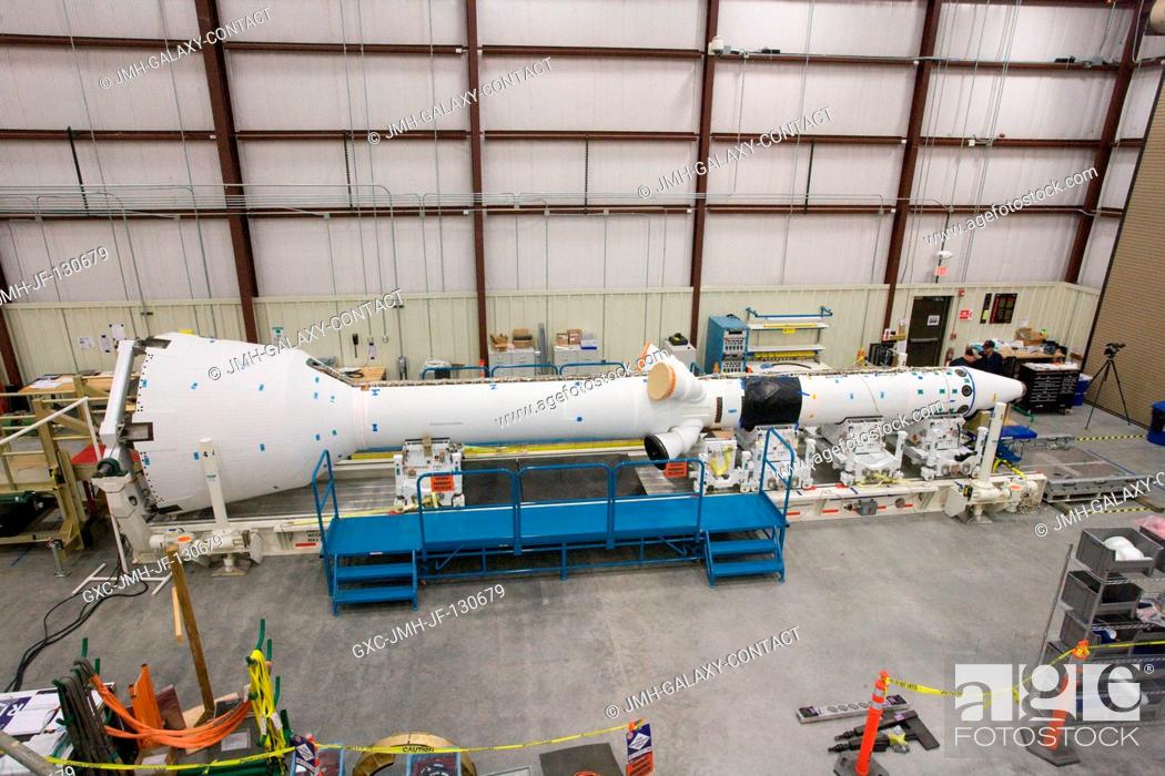 Stock Photo: The fully-assembled launch abort system for the Pad Abort-1 (PA-1) flight test is in the final integration and test facility during preparations for the test at.