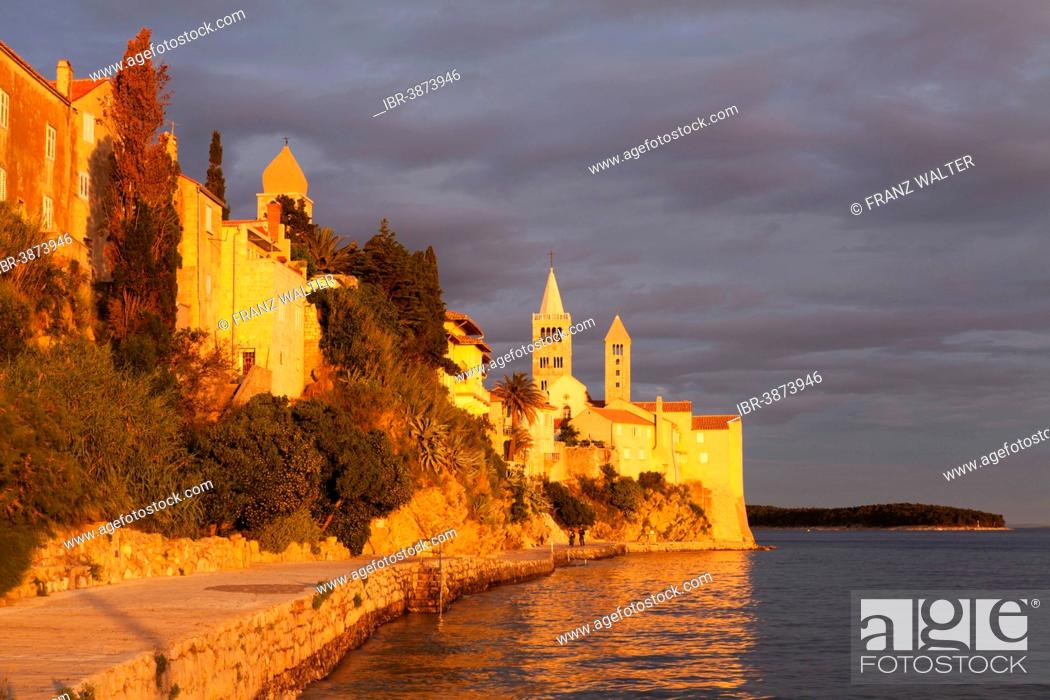 Stock Photo: Historic centre with the bell tower of the St. Andrew Monastery, the church of St. John and St. Mary's Cathedral, Rab Town, island of Rab, Kvarner Gulf, Croatia.