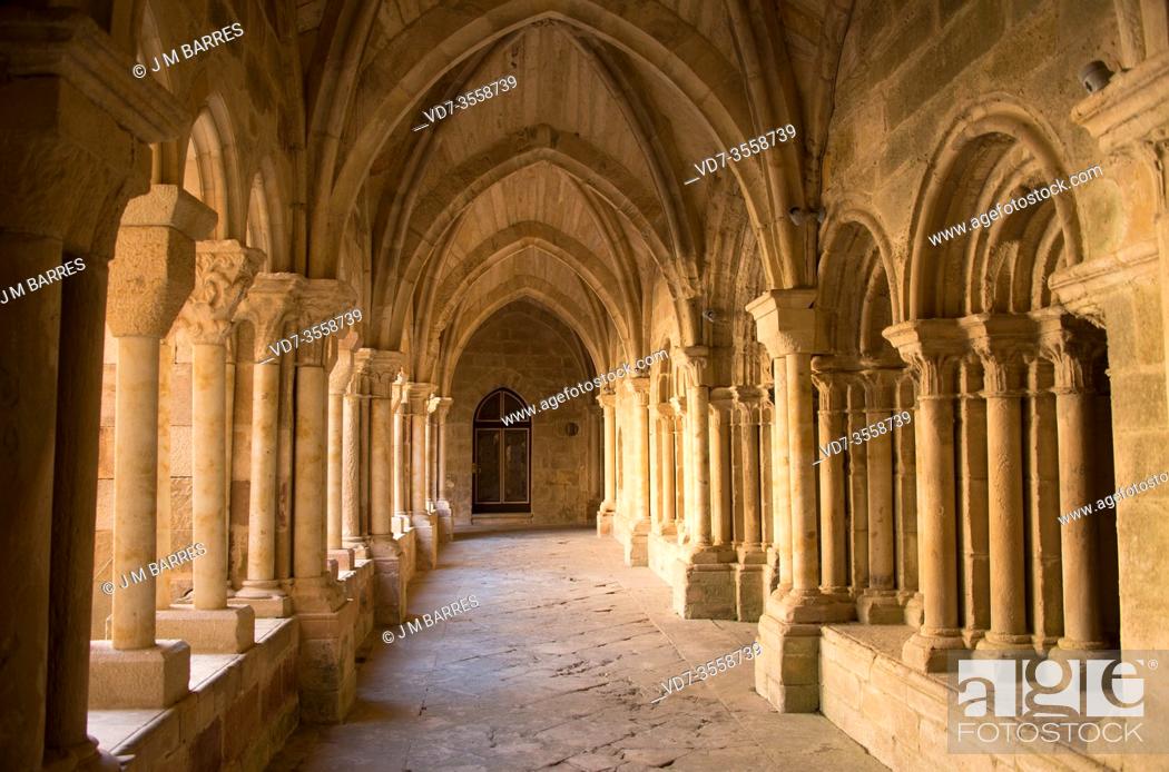 Stock Photo: Aguilar de Campoo, Santa Maria la Real monastery (12-13th centuries), cloister and chapter house (right). Montaña palentina, Palencia province, Castilla y Leon.