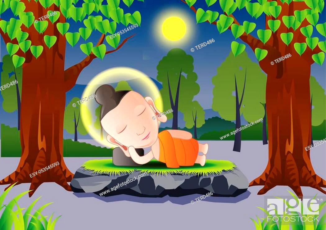 lord of Buddha sleep under tree in cartoon version, used well for important  days of Buddhism vector..., Stock Vector, Vector And Low Budget Royalty  Free Image. Pic. ESY-053545593 | agefotostock