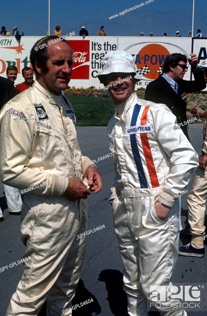Stock Photo: Denny Hulme and Peter Gethin at the  Questor GP, Ontario, Canada 28 March 1971.