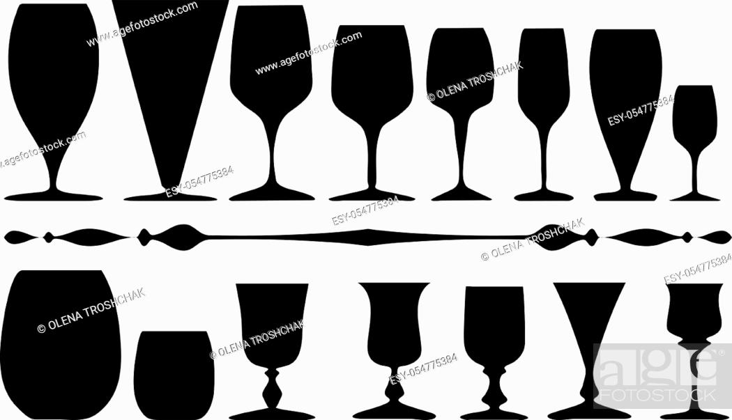 Stock Vector: Set of glasses silhouettes isolated on a white background.