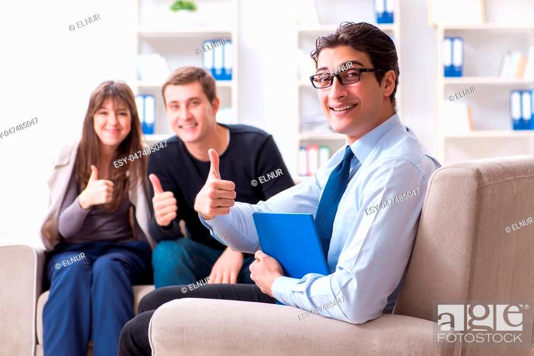 Stock Photo: Family visiting psychologist for family problem.