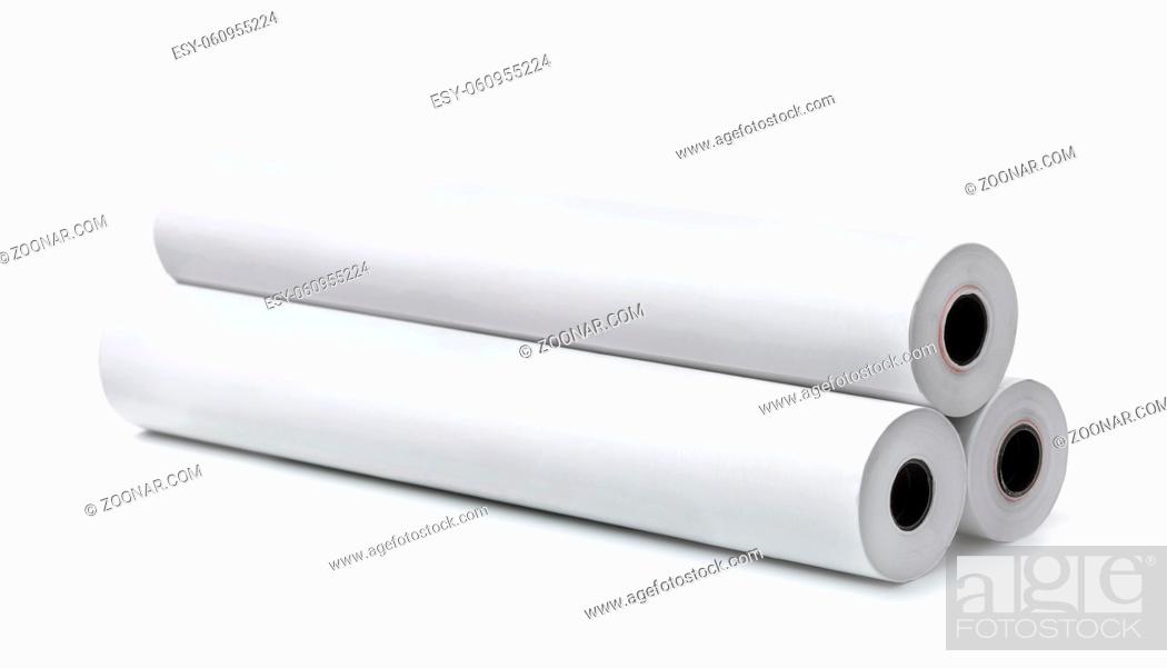 Stock Photo: Three rolls of blank white paper isolated on white.