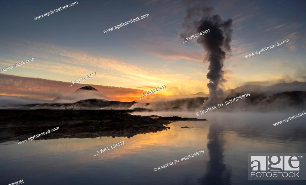 Stock Photo: Steam and foggy landscape by The Bjarnarflag Geothermal Power Plant, Lake Myvatn area, Northern Iceland.