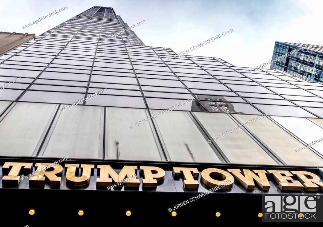 Stock Photo: The 202 meter high Trump Tower on Fifth Avenue in Manhattan is one of the most famous skyscrapers in New York. The current US president had the residential and.
