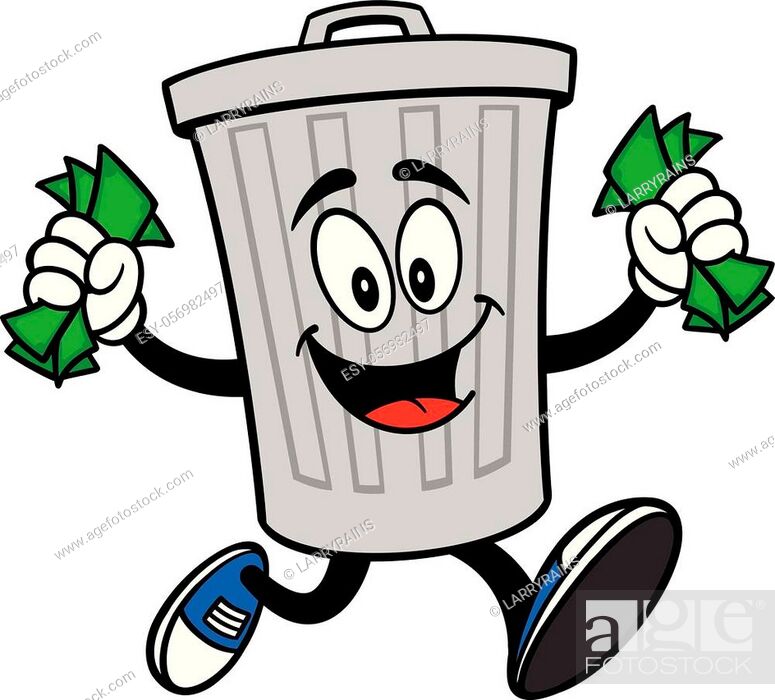 A vector cartoon illustration of a Trash Can mascot running with Money,  Stock Vector, Vector And Low Budget Royalty Free Image. Pic. ESY-056982497  | agefotostock