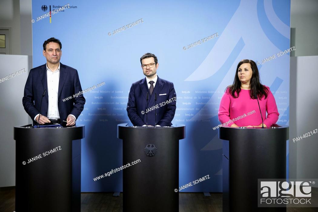 Stock Photo: Marco Buschmann, Federal Minister of Justice, (withte) Georg Eisenreich, Minister of Justice of Bavaria, (l) and Anna Gallina, Senator for Justice of Hamburg.