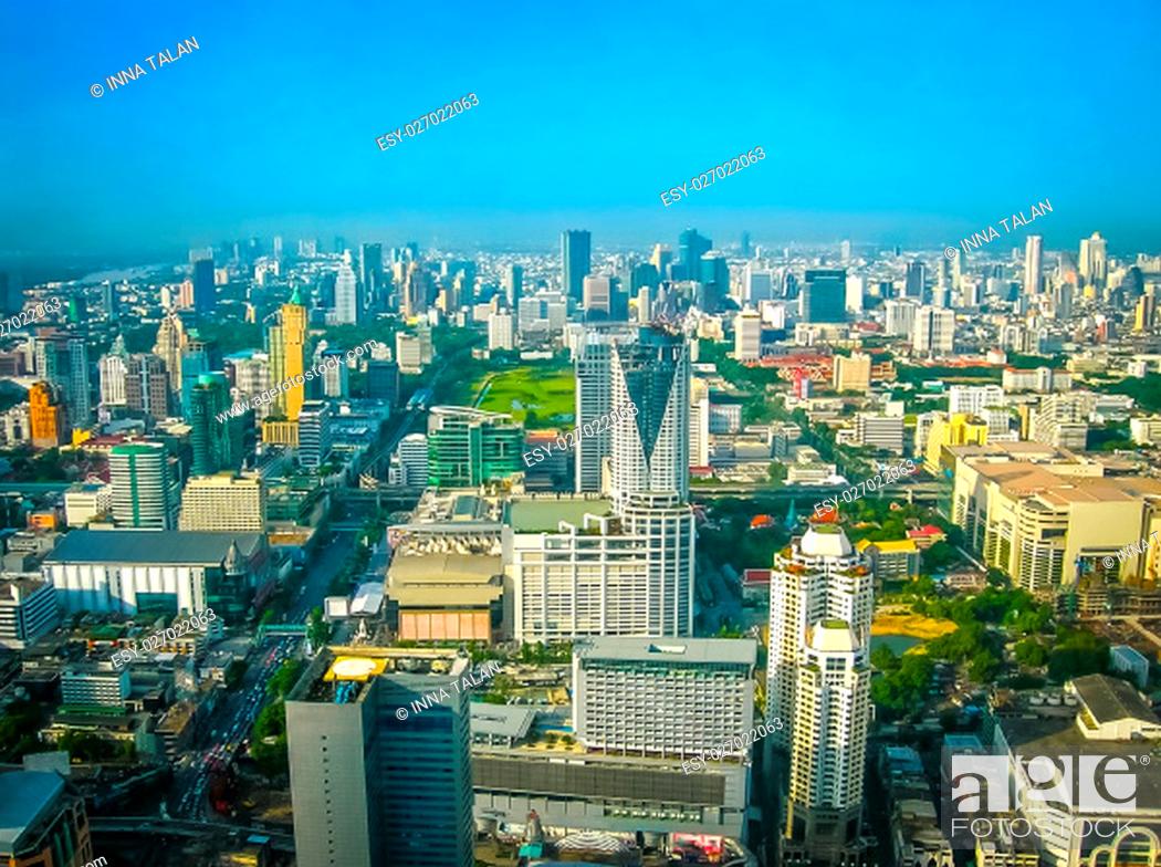 Stock Photo: The arial panorama of Bangkok city near Petchburi Road at Thailand.