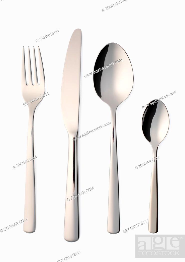 Stock Photo: Cutlery set with Fork, Knife and Spoon isolated on white background.
