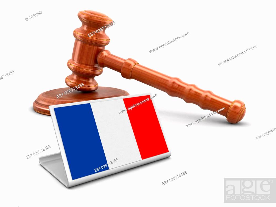 Stock Photo: 3d wooden mallet and French flag. Image with clipping path.