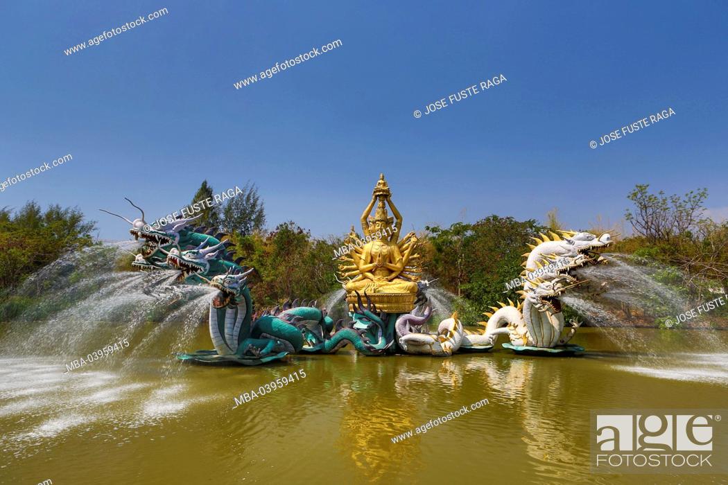 Stock Photo: Thailand, Bangkok City, Ancient Siam Park, Bodhisattva Avalokitesavara fountain, performing a miracle.
