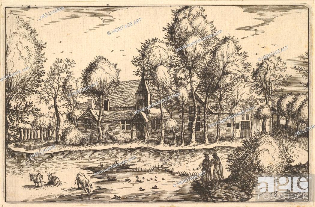 Stock Photo: A Pond, plate 18 from Regiunculae et Villae Aliquot Ducatus Brabantiae, ca. 1610. Creator: Claes Jansz Visscher.