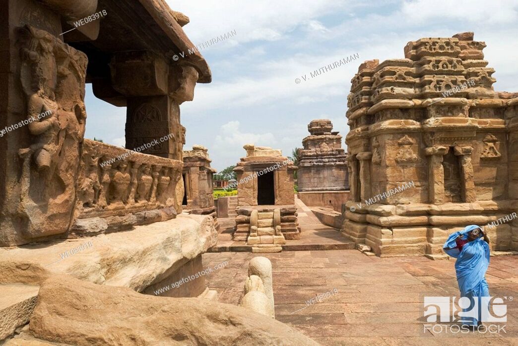 Stock Photo: Ladkhan temple in Aihole, Karnataka, India. Aihole, a tranquil village on the banks of the Malaprabha River, is acclaimed as the cradle of Hindu temple.