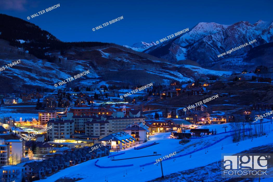 USA, Colorado, Crested Butte, Mount Crested Butte Ski Village, elevated  view, dawn, Stock Photo, Picture And Rights Managed Image. Pic. D65-1764947  | agefotostock