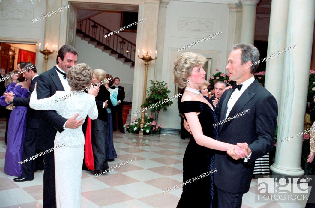 Stock Photo: In this photo provided by the Ronald Reagan Presidential Library, Tom Selleck dances with Nancy Reagan, left, and Princess Diana and Clint Eastwood dance, right.