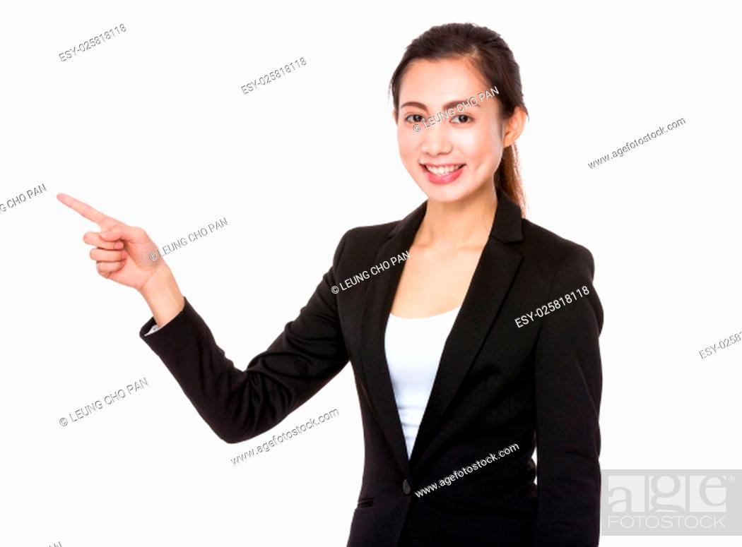 Stock Photo: Asian Young businesswoman with finger point up.