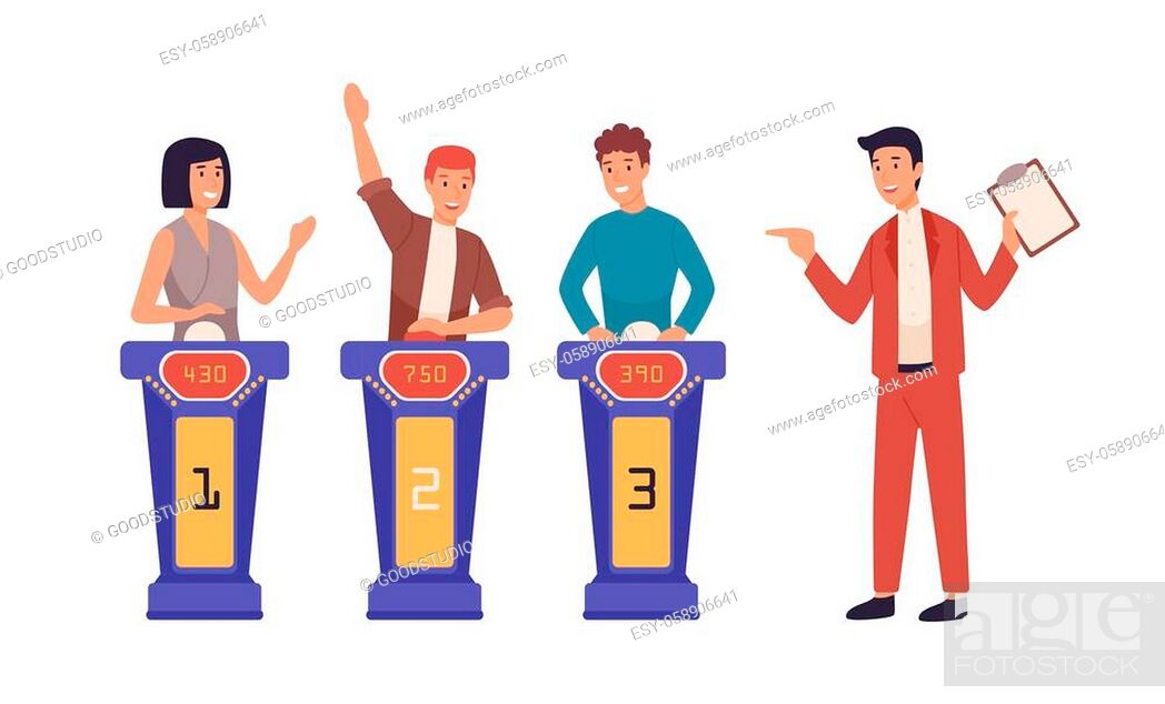 Happy cartoon people at quiz TV show flat vector illustration, Stock  Vector, Vector And Low Budget Royalty Free Image. Pic. ESY-058906641 |  agefotostock