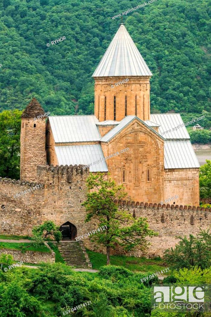 Stock Photo: Church In Castle Complex Ananuri In Georgia, About 72 Kilometres From Tbilisi. Famous Landmark. Cultural Historic Heritage. Popular Place.