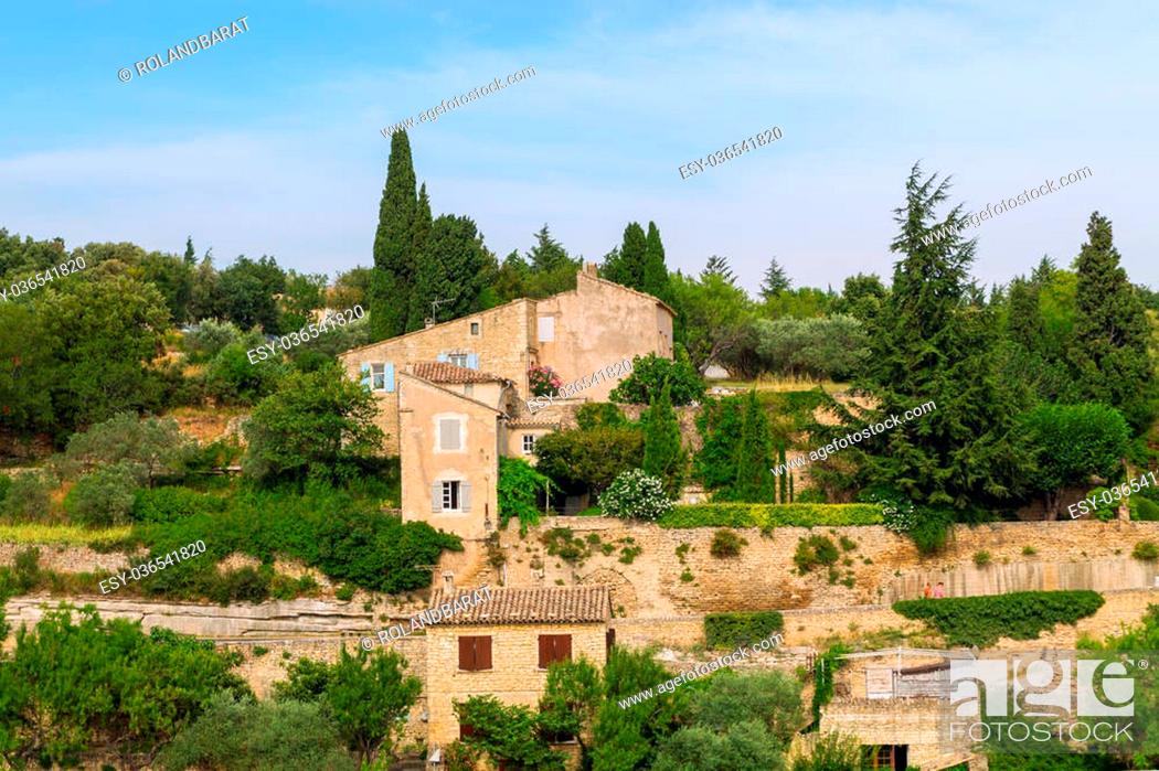 Stock Photo: Bonnieux charming old small village and church the Provence region of France.