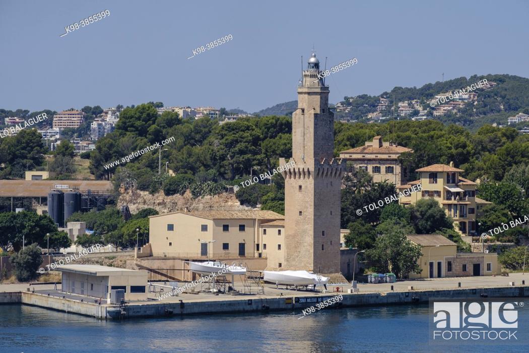 Stock Photo: Portopí lighthouse, port of Palma, Mallorca, Balearic Islands, Spain.