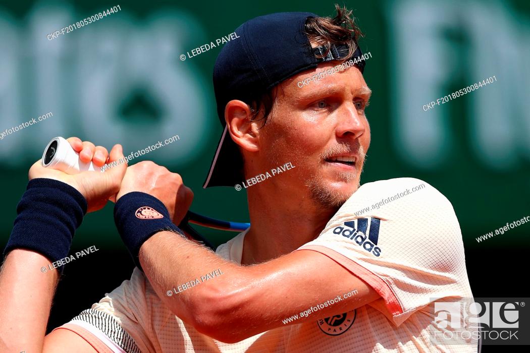 Stock Photo: Czech tennis player Tomas Berdych in action during the 1st round of the French Open 2018 tennis tournament in Paris, France, on May 30, 2018.