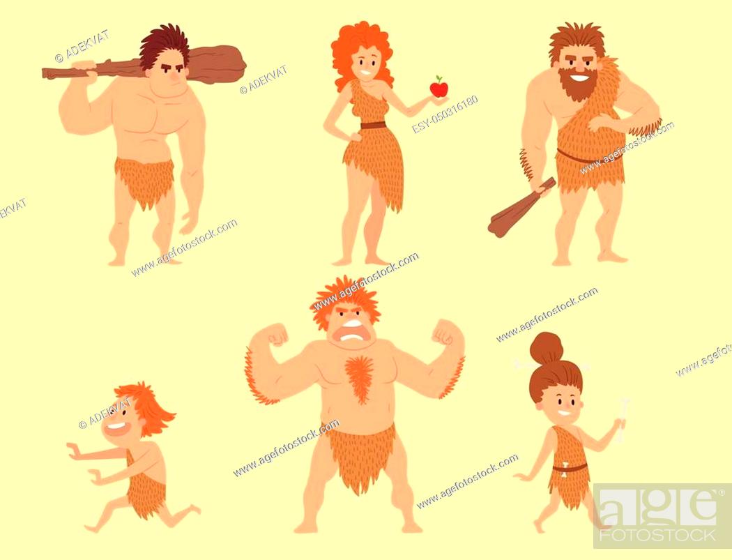 Caveman primitive stone age cartoon neanderthal people action character  evolution vector..., Stock Vector, Vector And Low Budget Royalty Free  Image. Pic. ESY-050316180 | agefotostock