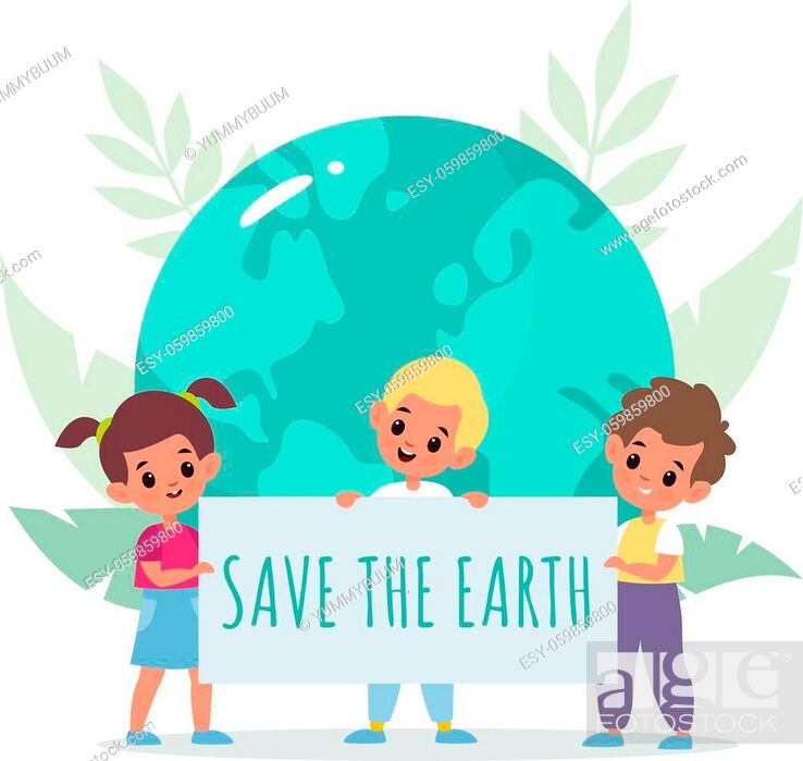 Save planet. Cartoon kids holding placard. Cute boys and girls take care of Earth  nature, Stock Vector, Vector And Low Budget Royalty Free Image. Pic.  ESY-059859800 | agefotostock
