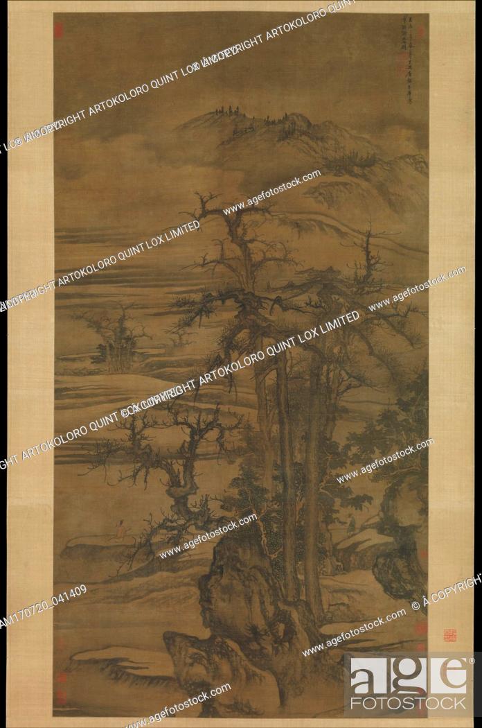 Stock Photo: å…ƒ å”æ££ æ‘©è©°è©©æ„åœ– è»¸, Landscape after a poem by Wang Wei, Yuan dynasty (1271â€“1368), dated 1323, China, Hanging scroll; ink and color on silk.