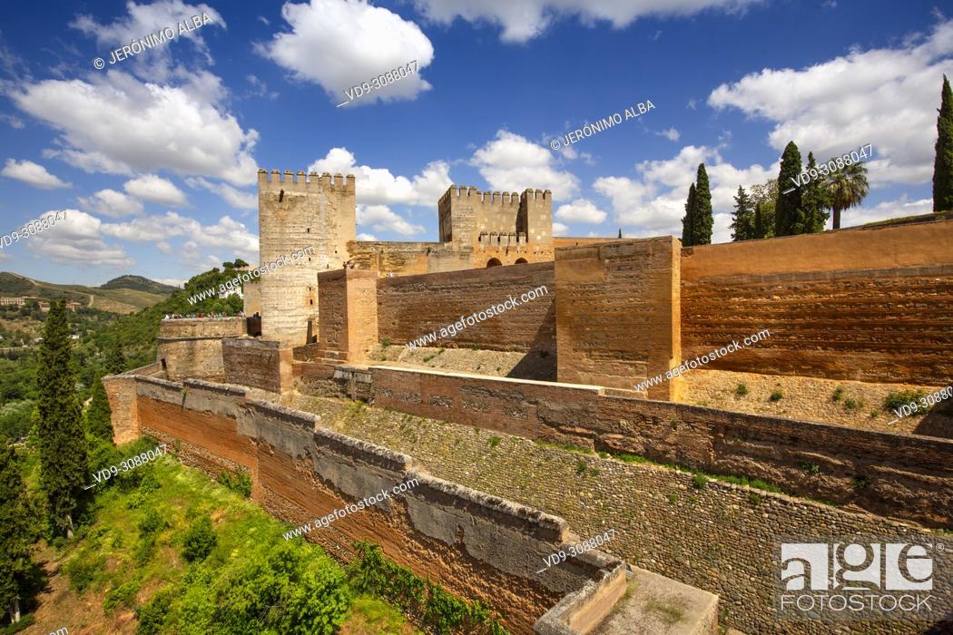Stock Photo: The Alcazaba. Alhambra, UNESCO World Heritage Site. Granada City. Andalusia, Southern Spain Europe.