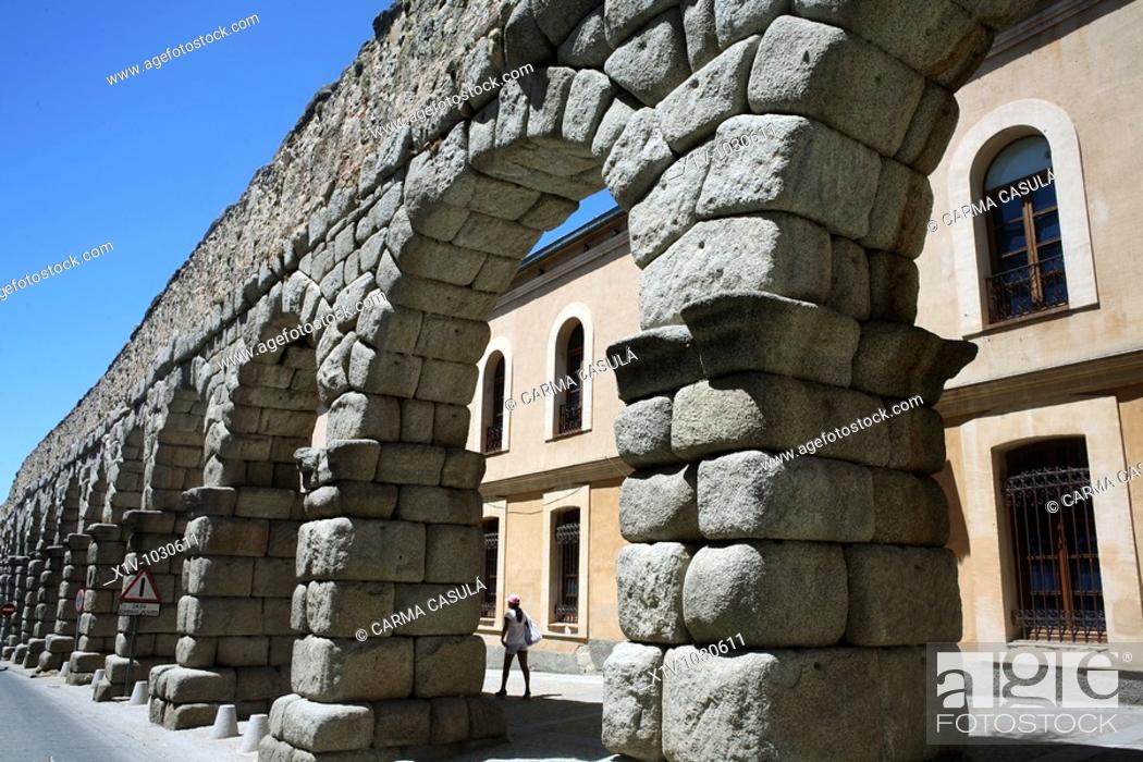 Stock Photo: Roman aqueduct, Segovia. Castilla-Leon, Spain.