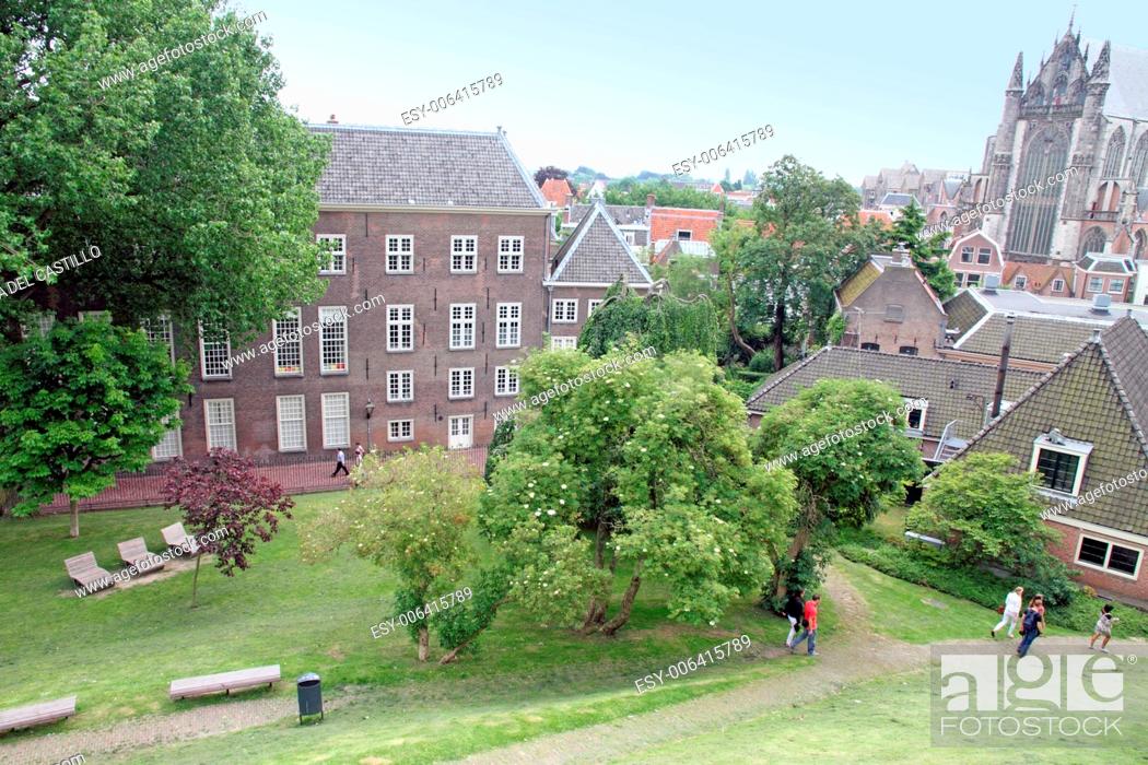 Stock Photo: Panorama from the The burcht citadel Leiden Holland.